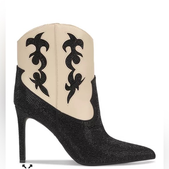 INC International Concepts Black and Cream Heeled Boots - Picture 2 of 12